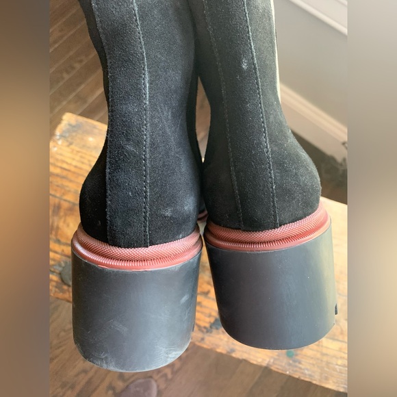 Antonio de Faria Black Leather Suede Pull On Chelsea Chunky Heel Fall Boot 9 1/2 - Picture 6 of 15